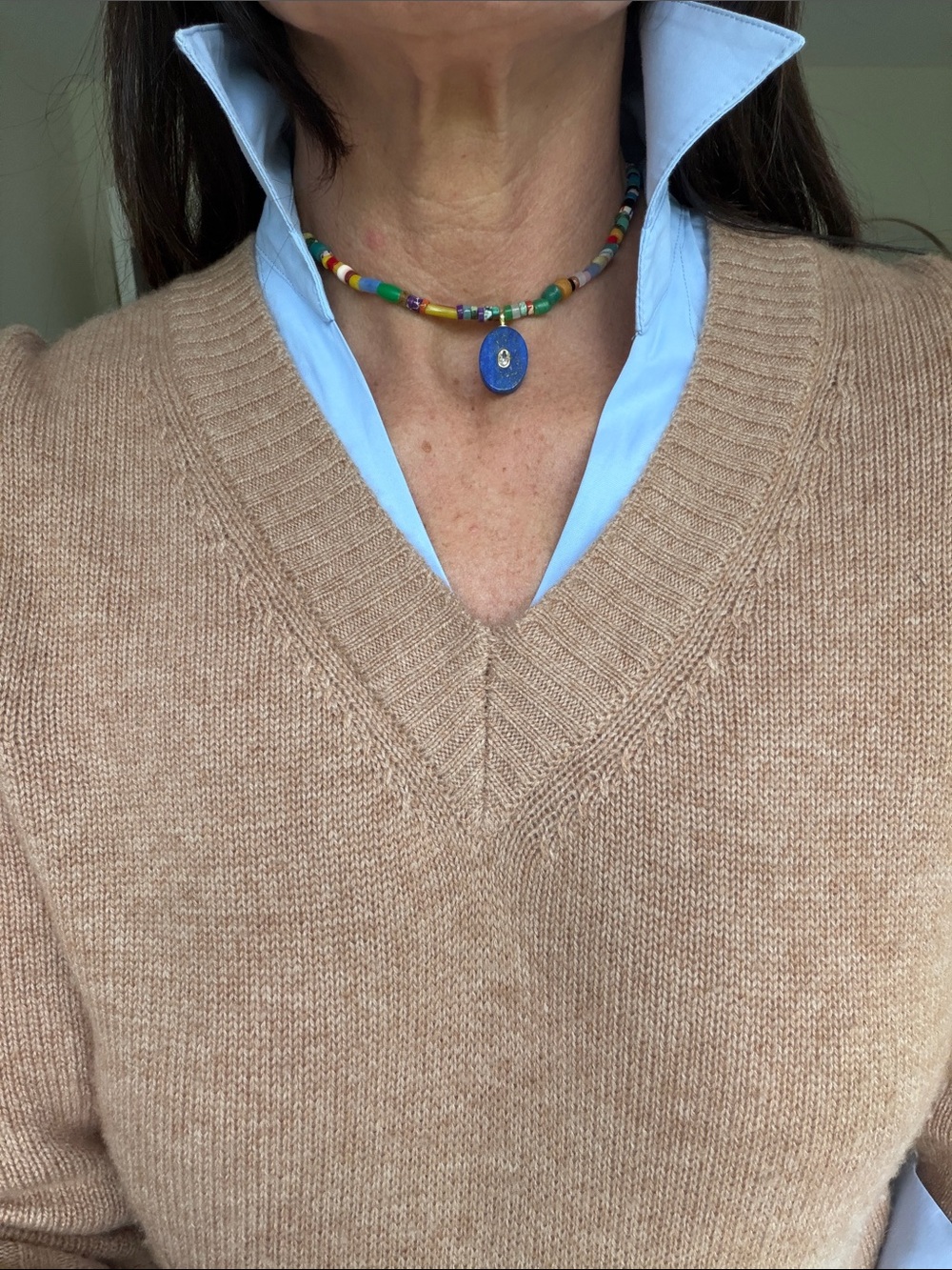 Brochu Walker Camel Sweater with Light Blue Lining Collar Shirt - Picture 4 of 9